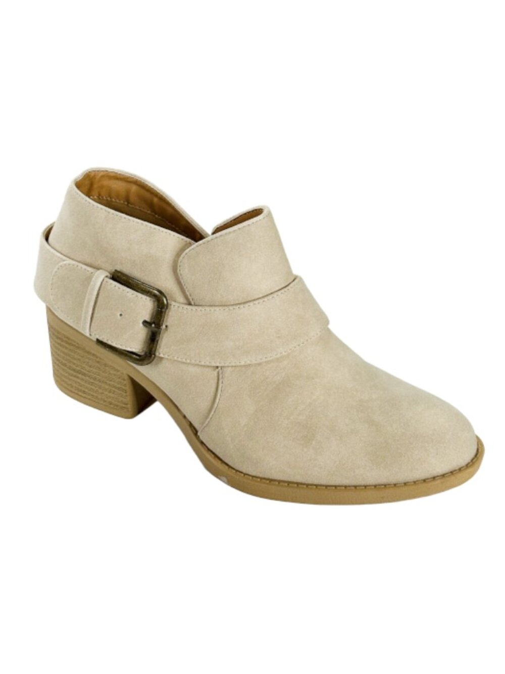 Qupid Philly-24 Women’s Sand Buckle Strap Ankle Booties Low Heel